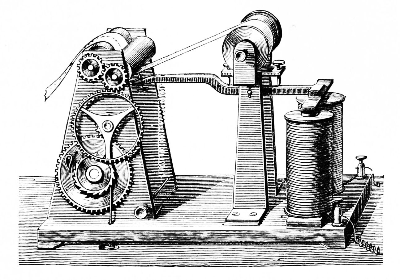 1800s print depicting the telegraph