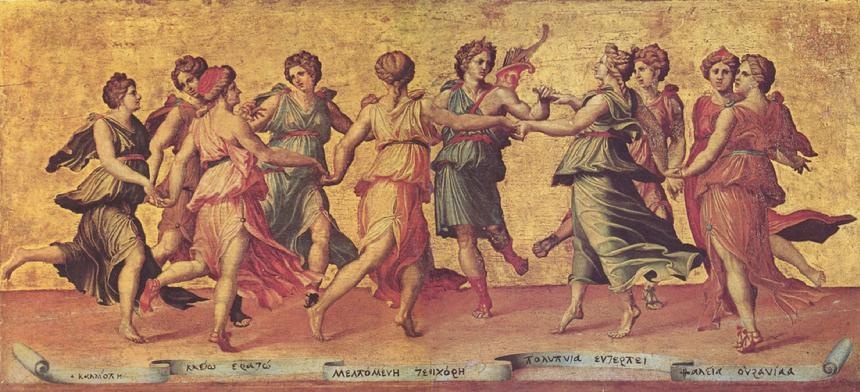 Giulio Romano's depiction of the Muses in Dance of Apollo and the Muses, 1540