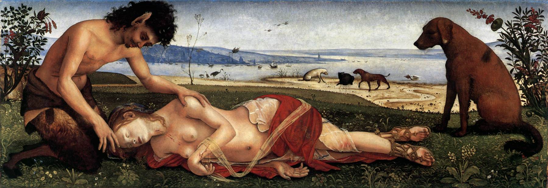 Piero di Cosimo, The Death of Procris  c. 1500 Oil on panel, 65 x 183 cm