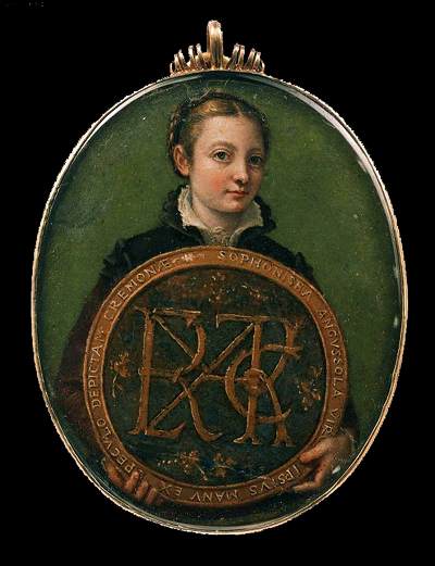 Sofonisba Anguissola, Self-Portrait holding a medallion with the Letter's of her Father's Name, early 1550s.