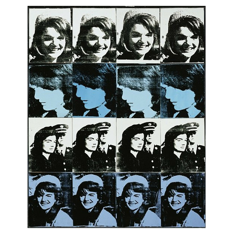 Andy Warhol, 16 Jackies, 1964, acrylic screenprint on canvas