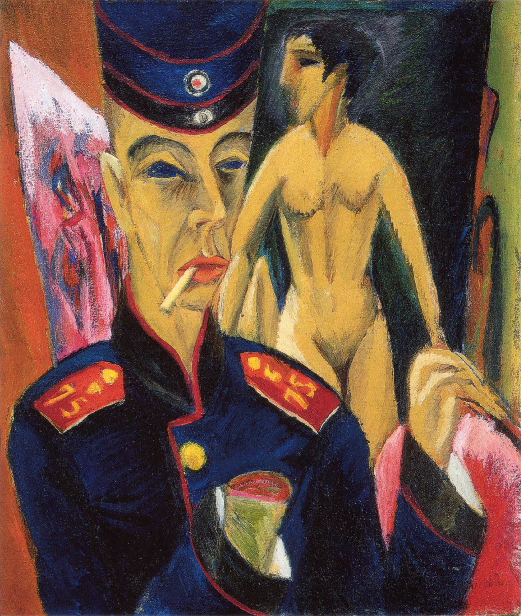 Ernst Ludwig Kirchner, Self Portrait as an Artist, 1915, Oil on canvas. Oberlin College, Ohio. 