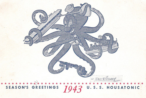  Holiday card for U.S.S. Housatonic, featuring propaganda by Walt Disney 