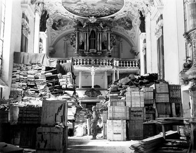 The Nazis used everything, including churches — like this one in the city of Ellingen -- to stash everything from stolen art to the regime's records. National Archives & Records Administration