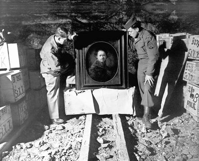Sgt. Harry Ettlinger (right) and Lt. Dale Ford helped repatriate a Rembrandt found among a trove of art in a German salt mine. National Archives and Records Administration