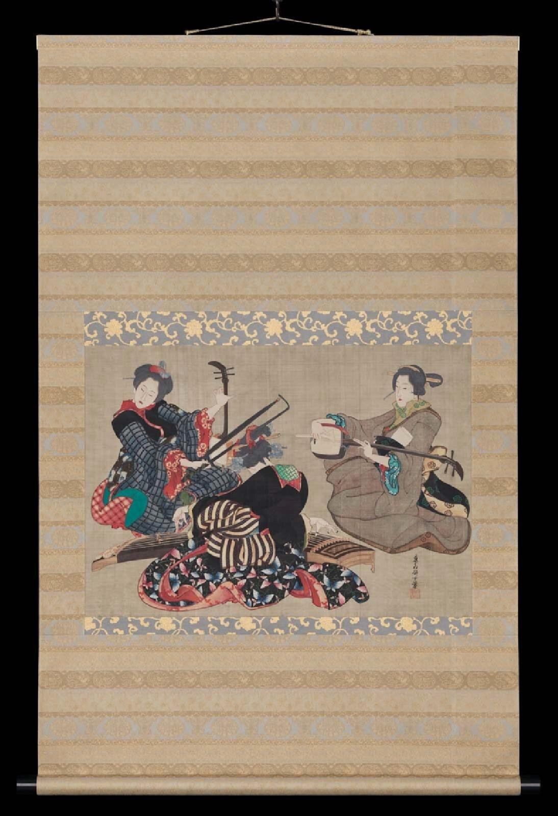 Katsushika Ōi, Three Women Playing Musical Instruments, 1850
