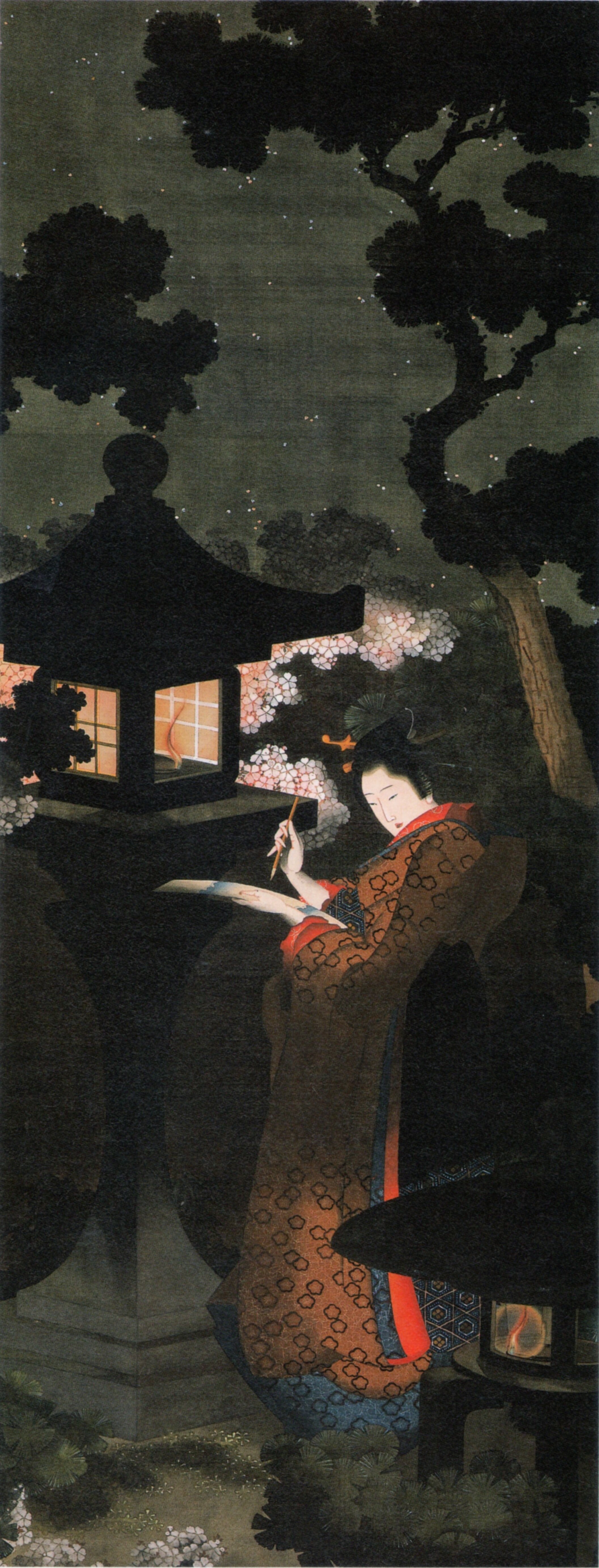 Katsushika Ōi, Beauty Viewing Cherry Blossoms at Night (or Cherry Blossoms at Night), 1850