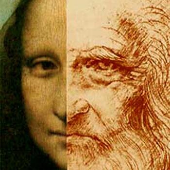 Virtual mash-up of Mona Lisa and presumed Leonardo self-portrait, as first established by  Lillian Schwartz