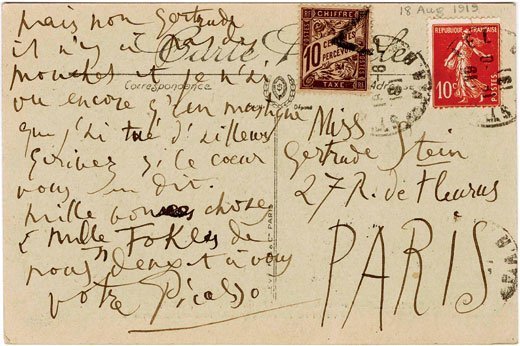 Postcard from Picasso to Stein, 1919