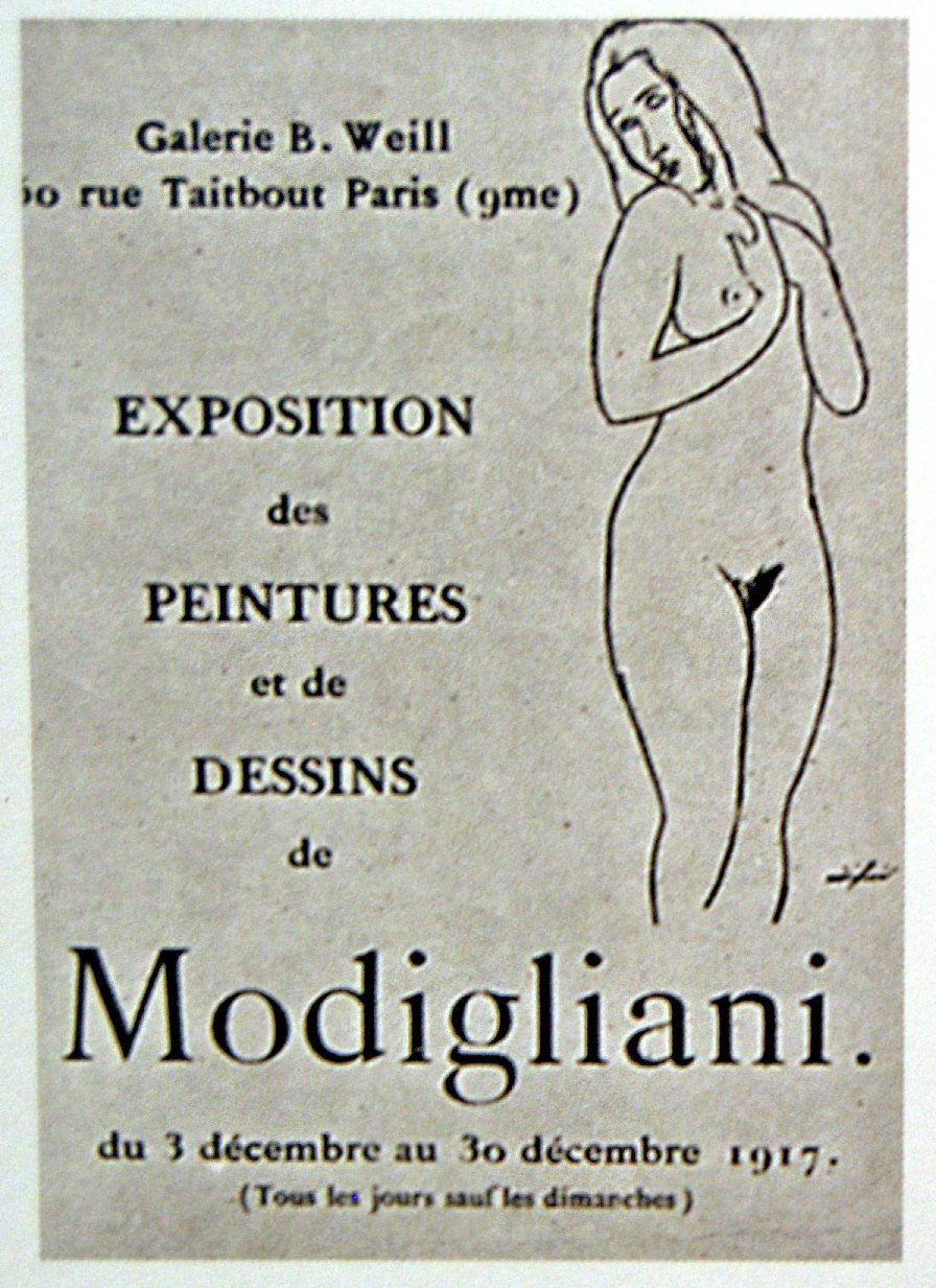 Poster for Modigliani's solo exhibition at B. Weill Gallery, 1917.