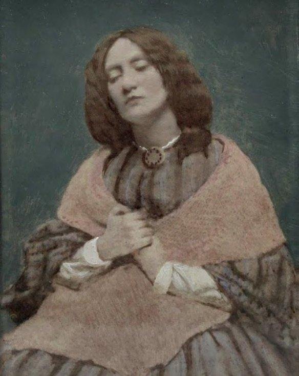 Elizabeth Siddal, gouache over a photograph attributed to Dante Gabriel Rossetti. 