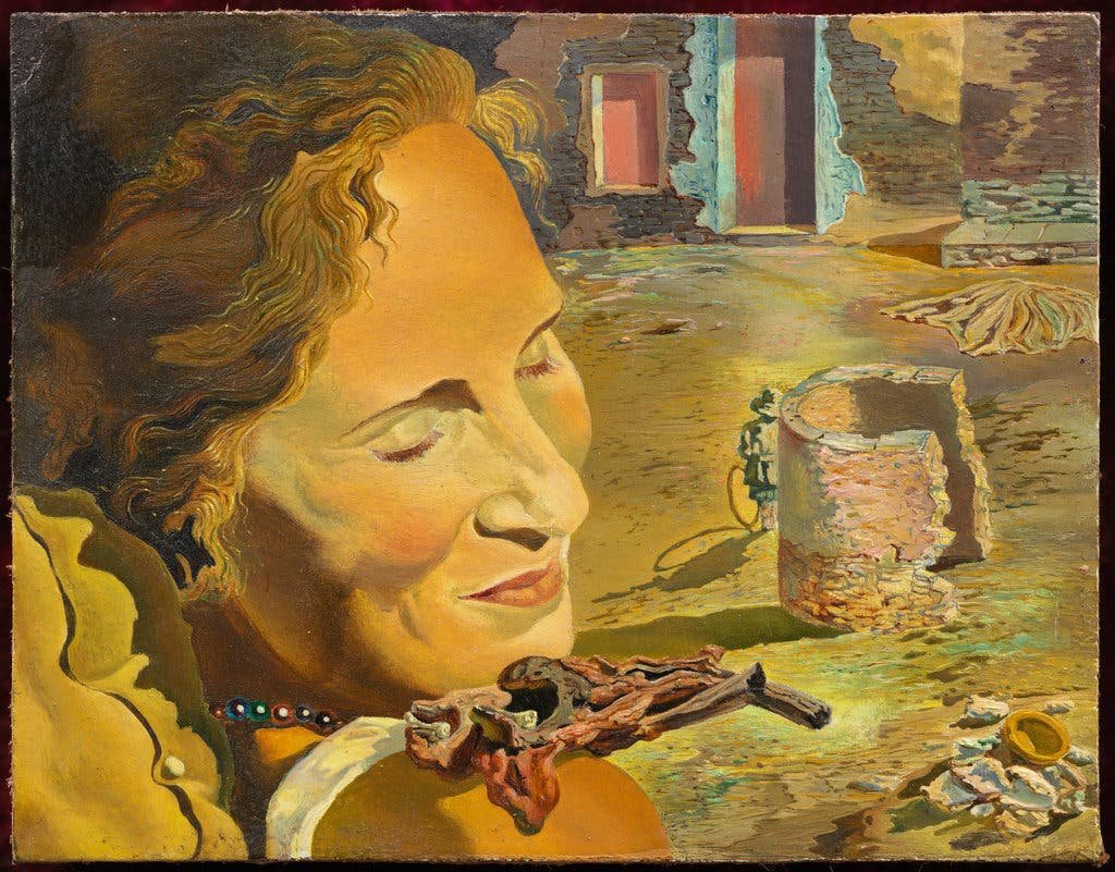 Dalí‘s “Portrait of Gala with Two Chops Balanced on Her Shoulder” is from around the time the couple married in 1934..jpg