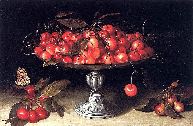 FEDE GALIZIA (C. 1578– C. 1630), CHERRIES IN A SILVER COMPOTE WITH CRABAPPLES ON A STONE LEDGE, AFTER 1602, PRIVATE COLLECTION