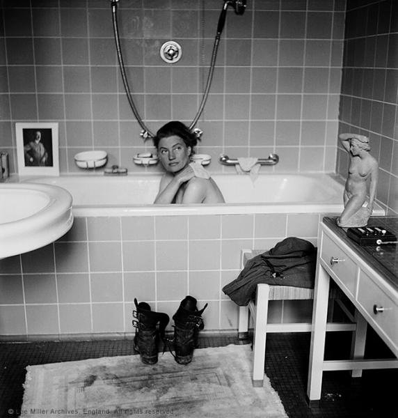 Lee Miller in Hitler's Bathtub, photo by David E. Scherman, 1945