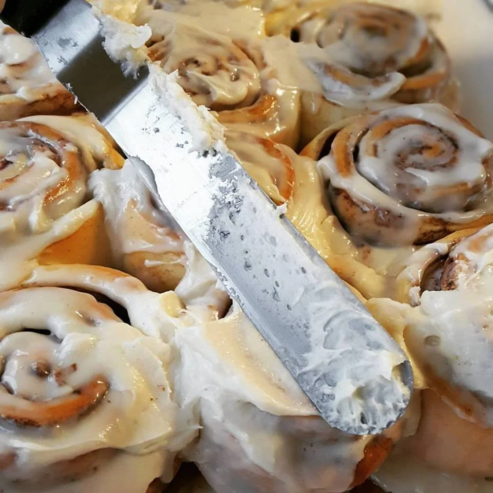 As with everything else we bake...Chef Ben makes the dough fresh and from scratch each weekend for perfectly soft, fluffy, warm and delicious cinnamon rolls on Saturday mornings.
