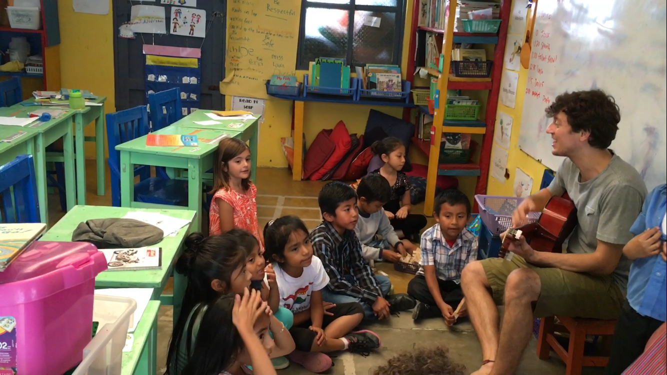 Singing with the first grade students at Robert Muller Life School, Guatemala