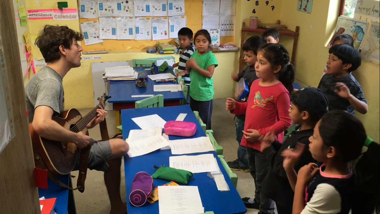 Teaching English sing-alongs to the Kindergarteners at Robert Muller Life School, Guatemala