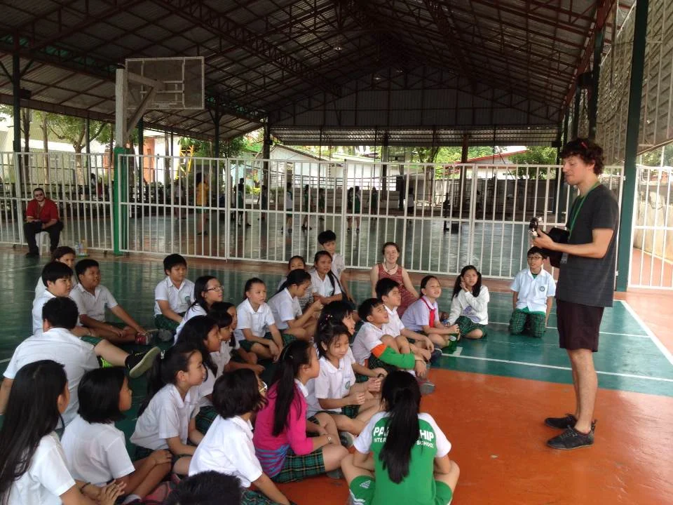 Playing music for the students at Panyathip International School, Vientiane, Laos.