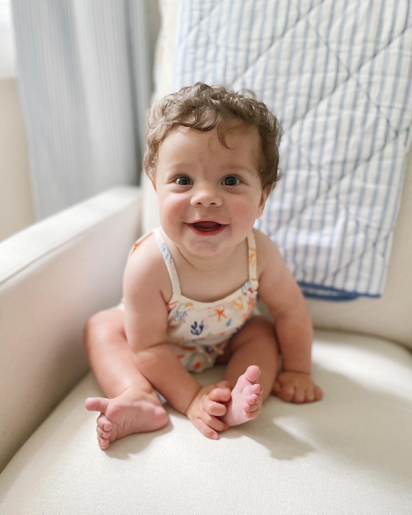 This little guy is 7 months and ready for his first plane adventure this week! He&rsquo;s all smiles and curly hair these days. ❤️