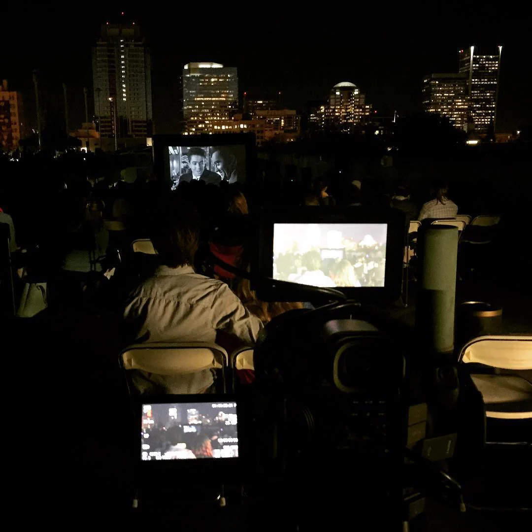 Rooftop movie shoot