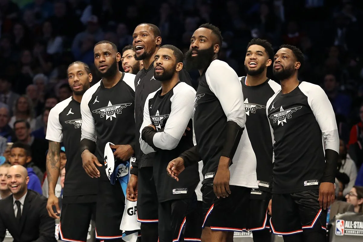 Team LeBron cheers fellow teammates on in their late 3rd quarter run live from Charlotte,NC ( Photo by SB Nation)