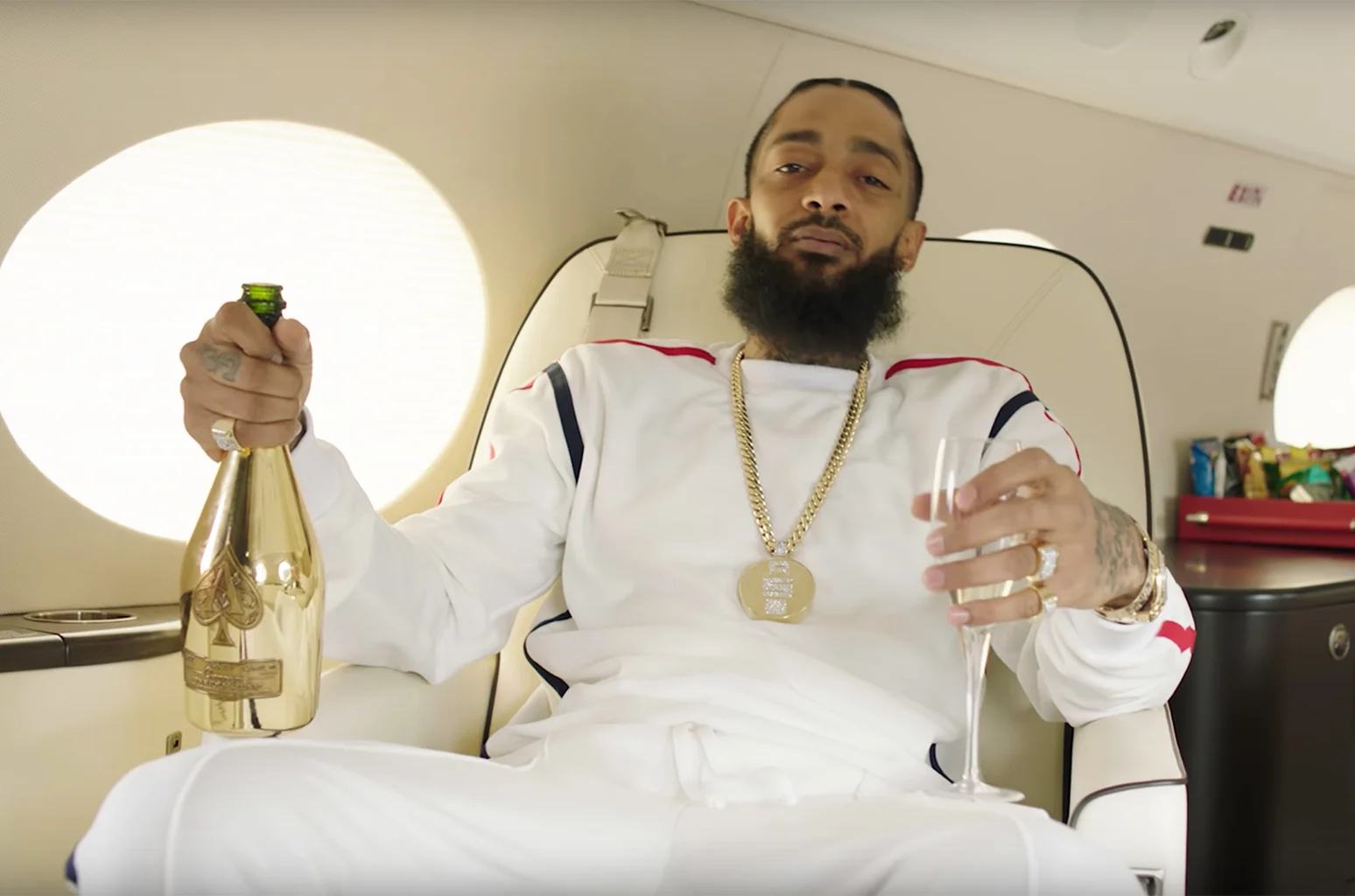 Nipsey Hussle on the Puma Private jet heading to the Roc Nation office in New York City. (Photo by: Billboard)