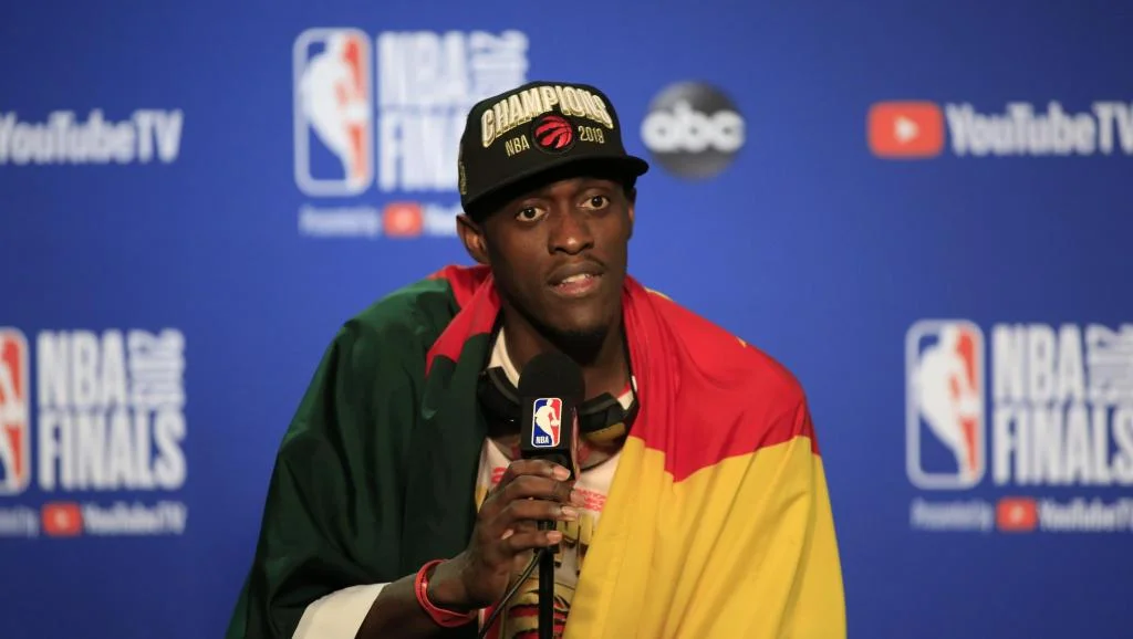 Toronto Raptors Forward Pascal Siakam at the NBA Finals press conference after the game 6 victory (Photo by:NBA).