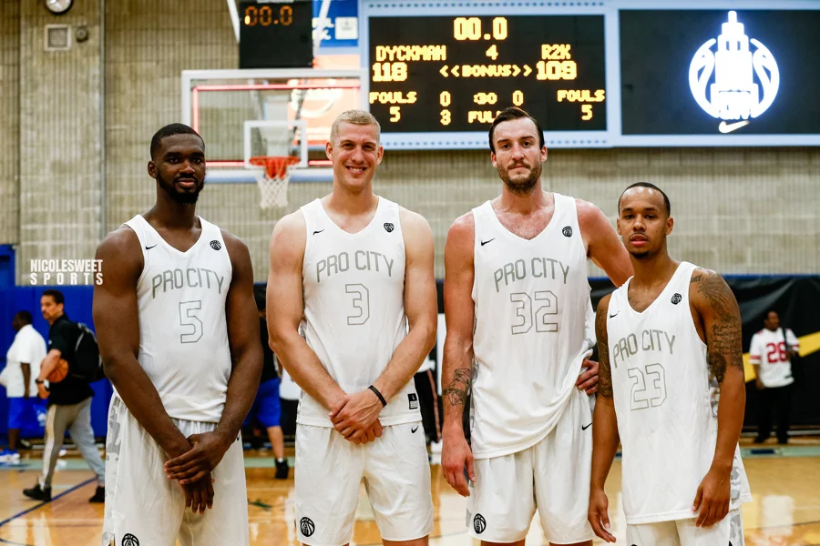 NBA athletes graced the hardwood this summer at Pro-City NYC: Noah Vonleh, Marshall Plumlee, Miles Plumlee, Shabazz Napier (photo by: @nicolesweetsports)