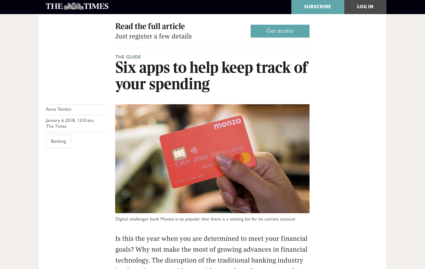 The Times article – Six Apps to keep track of your spending