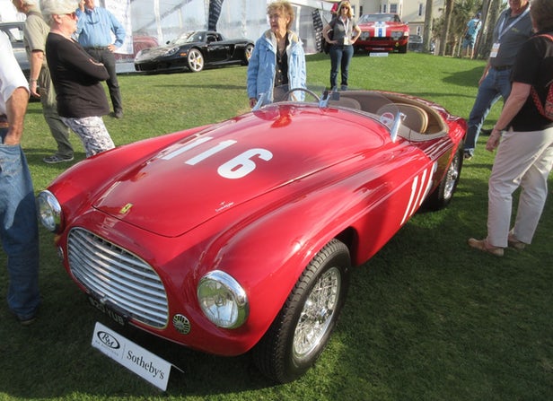 The 27th of 32 Ferrari 166 MM examples built and the 23rd of 25 Touring Barchettas, this 1950 Ferrari 166 MM Barchetta was owned and raced by future Scuderia Ferrari driver Eugenio Castellotti in period and was expected to fetch between $8,000,000 and $10,000,000, but failed to meet reserve. | Official Auction Page(Credit: Somer Hooker)