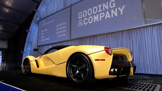 This 2015 LaFerrari has less than 130 miles on the odometer, and was ordered with $124,000 of options, including carbon fiber fog lamps, mirrors, dashboard, upper and lower body portions, wheel caps and the rare carbon fiber roof panel. Offered with an estimate of $3,800,000 to $4,500,000, bidding must have gone very close to the reserve price, but didn't reach it. | Official Auction Page(Credit: Gooding & Co)
