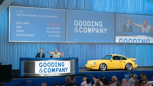 One of only 67 built of Porsche’s first lightweight turbo production car, this 1993 Porsche 964 Turbo S Leichtbau had traveled less than 2,500 km when it sold for $1,540,000. | Official Auction Page(Credit: Jensen Suta / Gooding & Co)