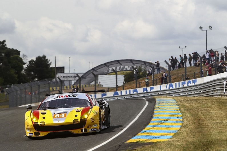 In GTE Am the #84 JMW Motorsport Ferrari driven by Will Stevens, Dries Vanthoor and Robert Smith rose from seventh on the class grid to win by a complete lap.