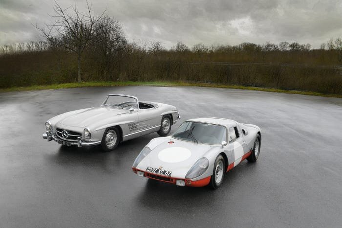 1958 Mercedes-Benz 300SL Roadster with factory Rudge wheels and a 1964 Porsche 904 GTS..jpg