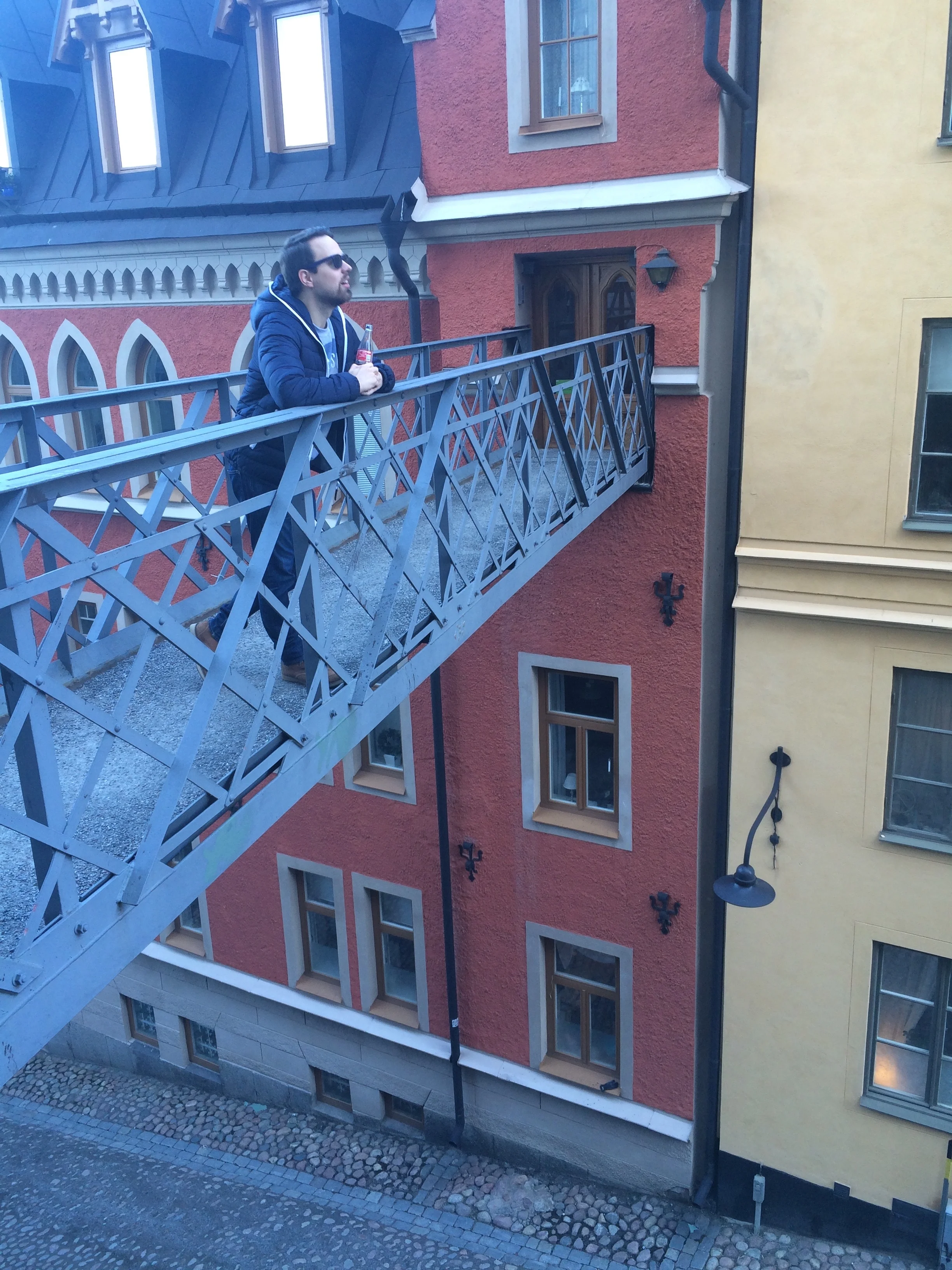 An excited Anton on a bridge.