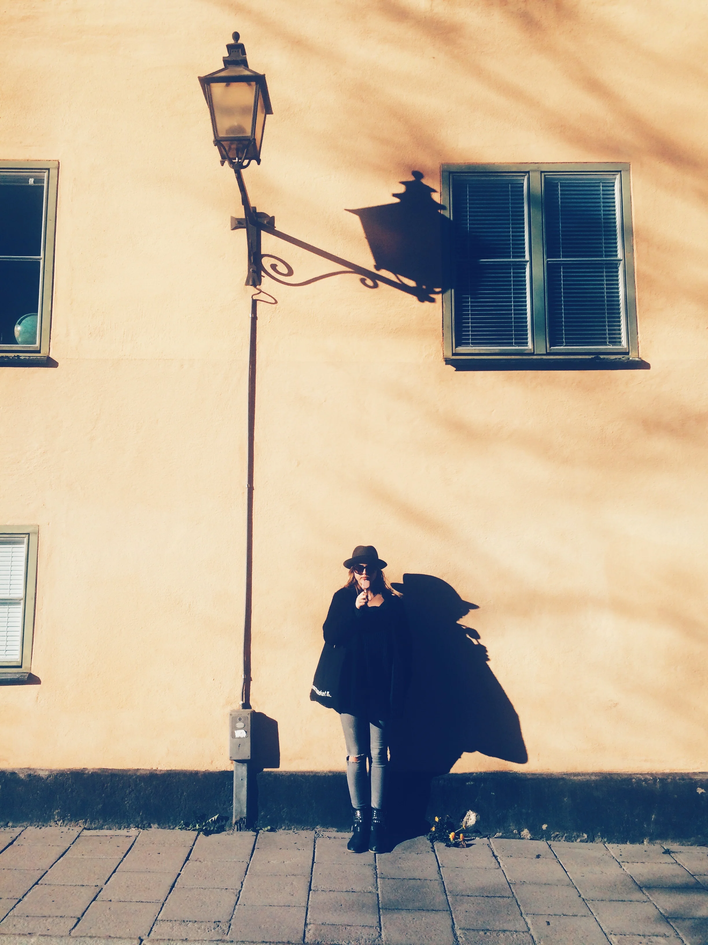 Sister of author + bright wall.