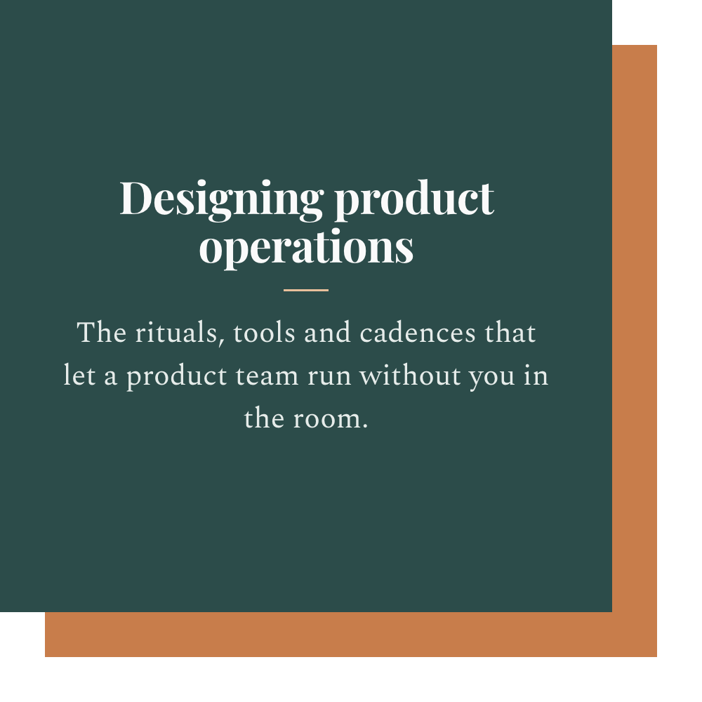 Slide titled 'Designing product operations' with subtitle about rituals, tools, and cadences for product teams.