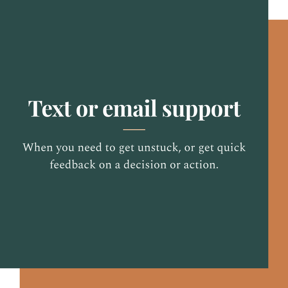 Placeholder graphic with text about support via email or text for quick feedback.