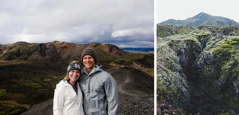 Left: the picture our French friend took on top of the "black mountain," Day 2 | Right: Laugahraun lava field, Day 2