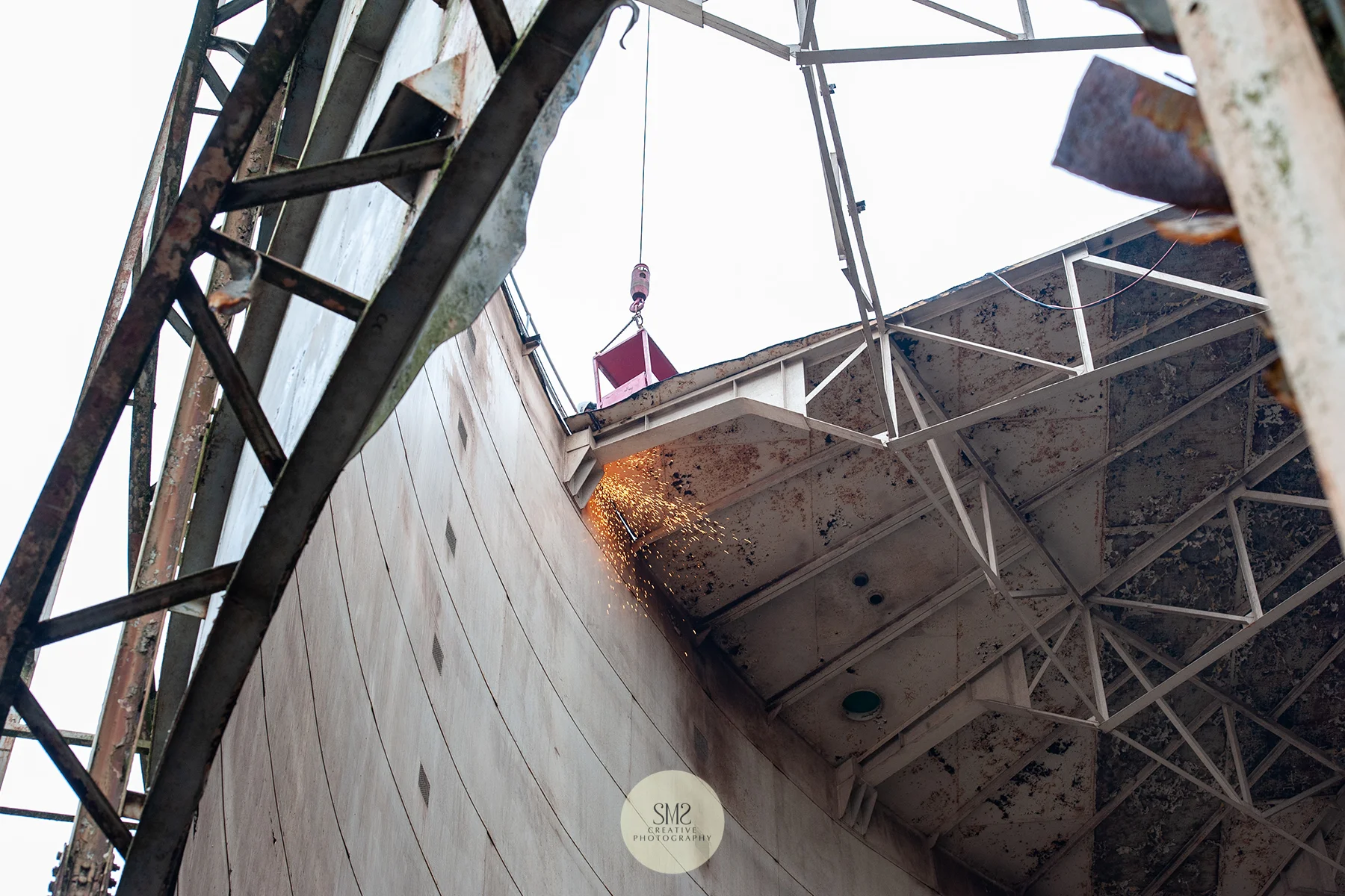 Each piece of steel is cut in between the trusses