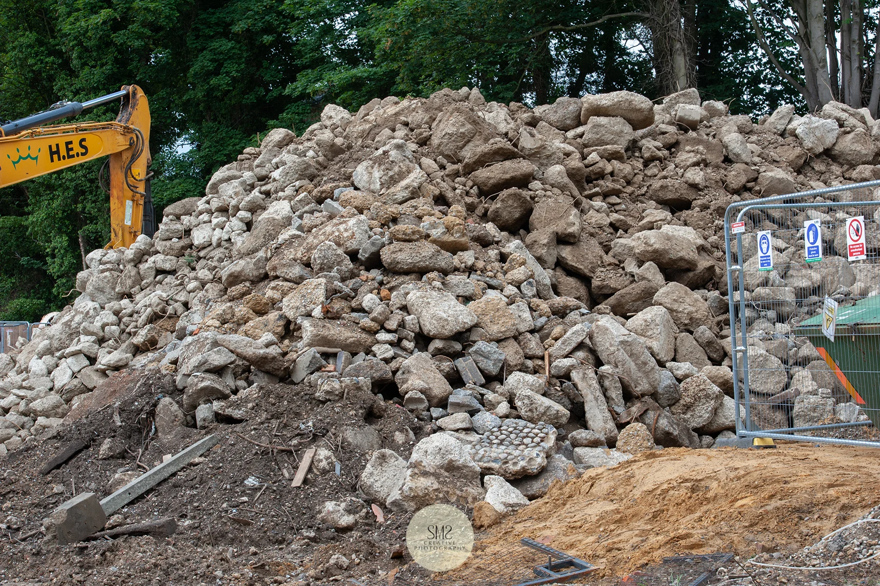 Rubble recycled and used as hardcore.