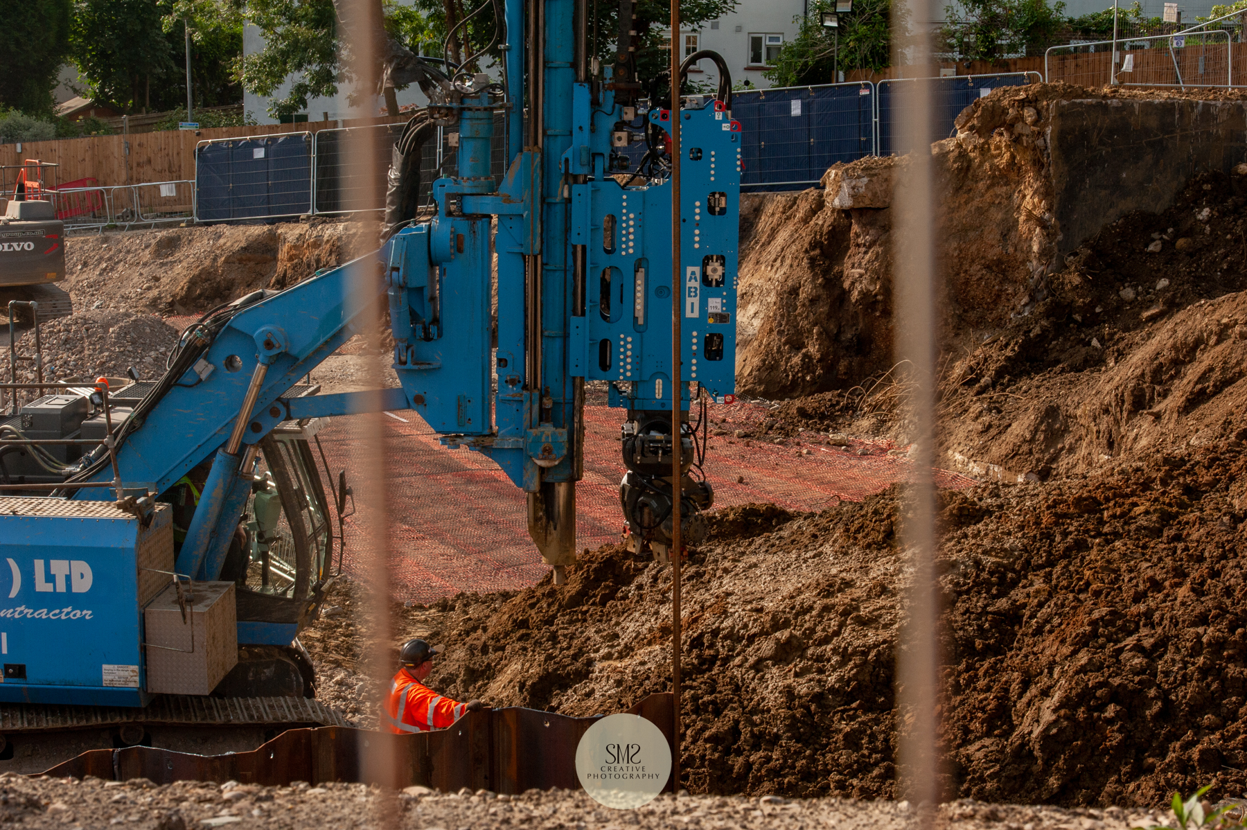 Drilling for the sheet piling to be inserted