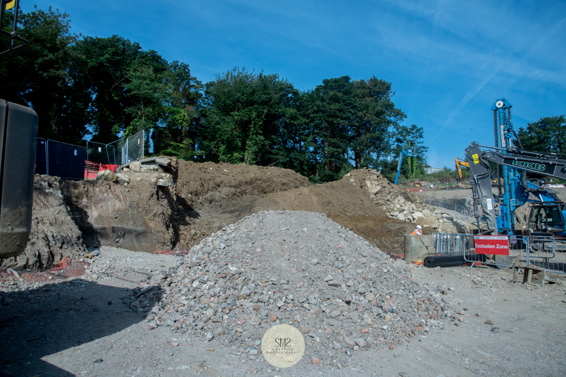 Crushed concrete ready for distributing to form the piling mat