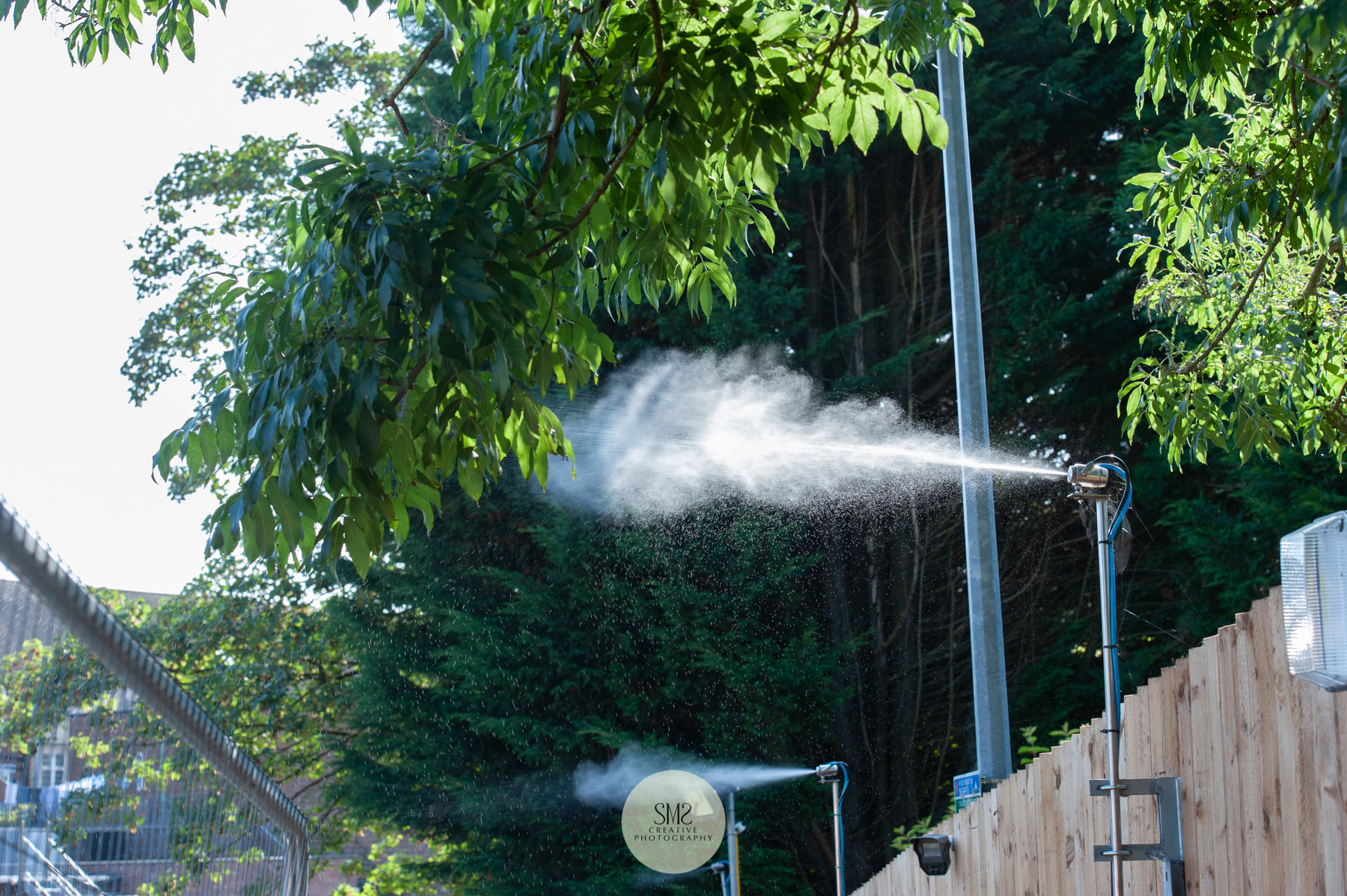 Several of these water pipes are positioned on the fence behind the houses in Johnsdale to emit sprays of scented water, it really does smell of freshly ironed cotton sheets.