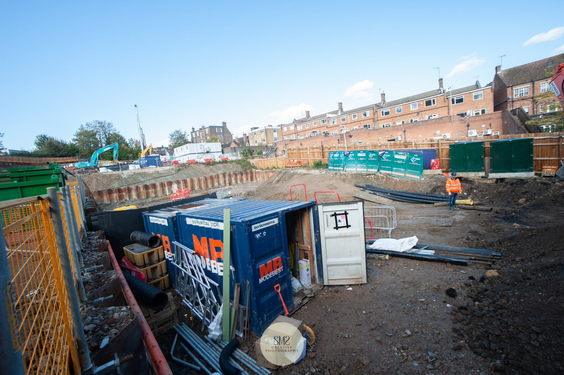  The two green electricity generators on the right, that the cabling will be connected to. The black tubing in the front of them is visible and will be used underground to pass the electricity cables through. 