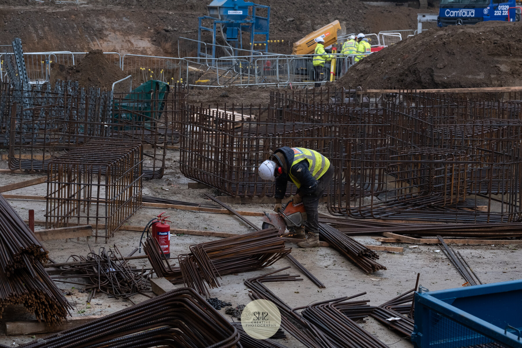  Making the cages that form the pile caps. 