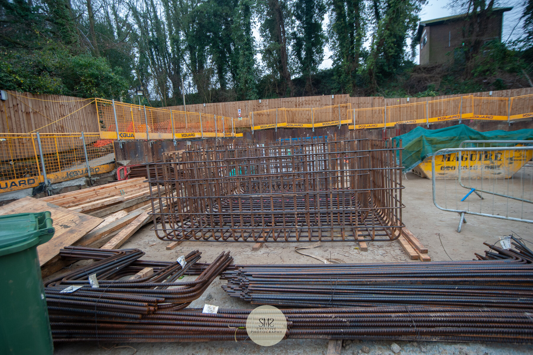  Steel cages are constructed on site, and are surrounded underground by concrete to form a pile cap. 