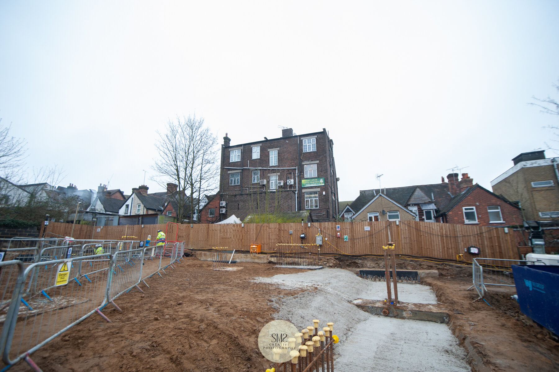  Look towards Block A with the foundations completed. 