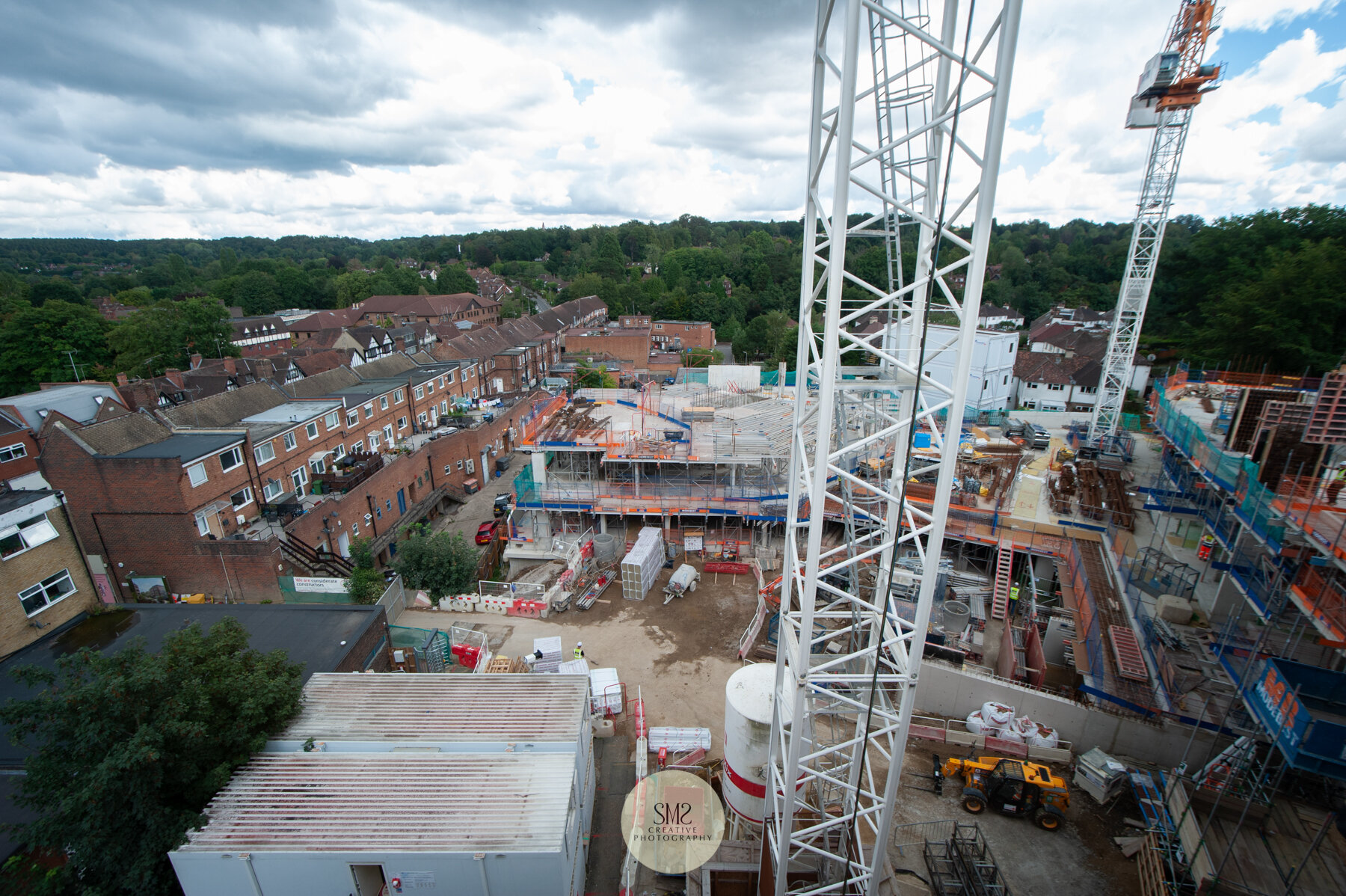  A view from Block A. The crane closest to the building is soon to be dismantled. The hoist is already erected on site which will provide distribution of materials to each of the floors. 