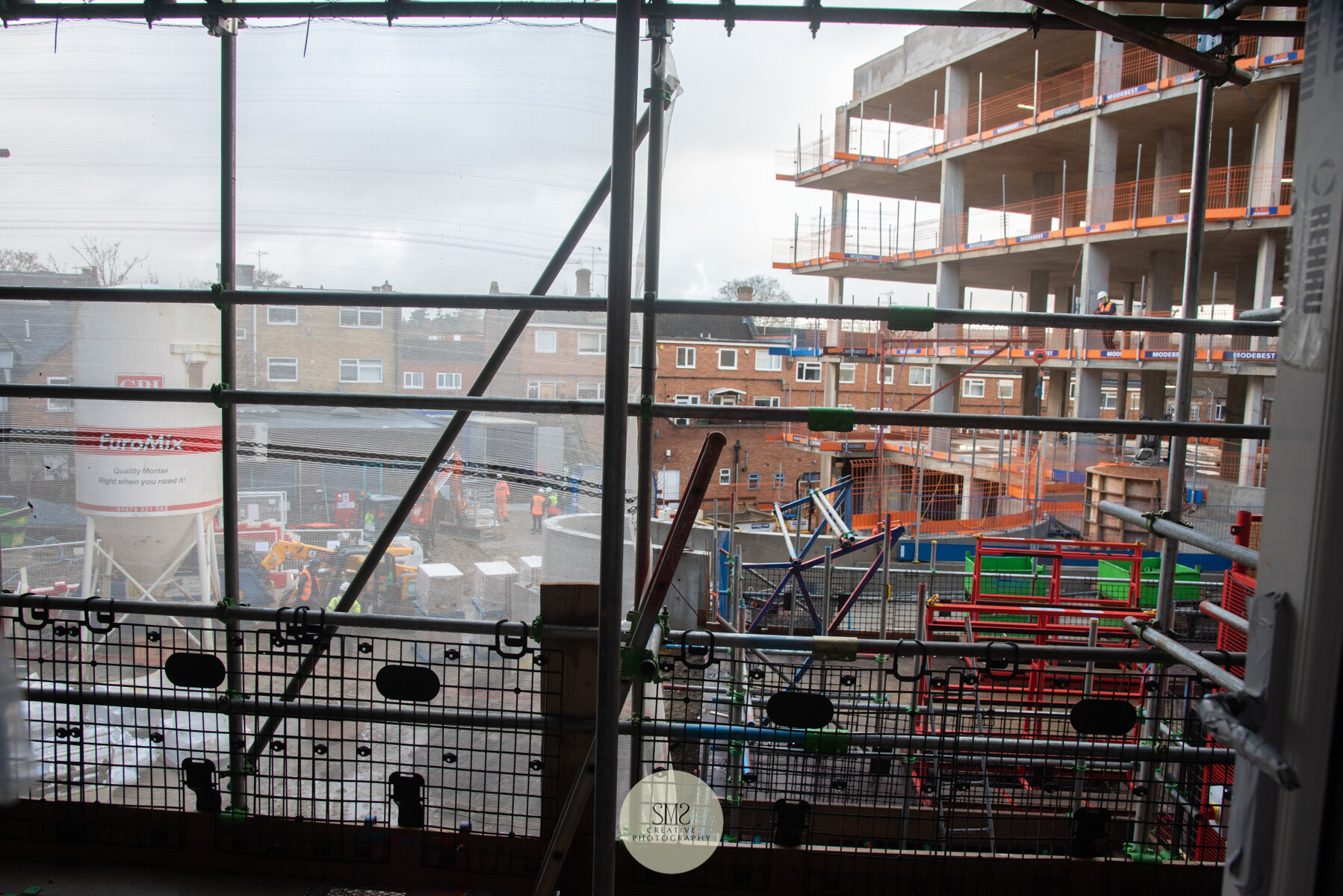  View from a balcony in Block A onto the entrance and soon to be landscaped gardens, looking towards Station Road East. 